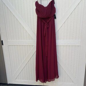 Lulus Dress Womens Large Burgundy Strapless Pleated Evening Formal Gown